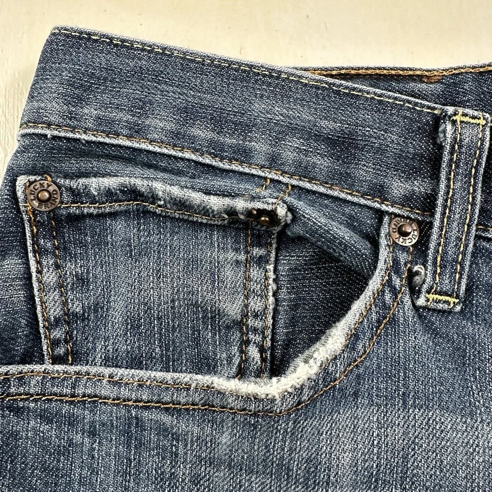 Lucky Brand 329 Straight Jeans Men actual 34x34‎ Blue Distressed Italian Denim